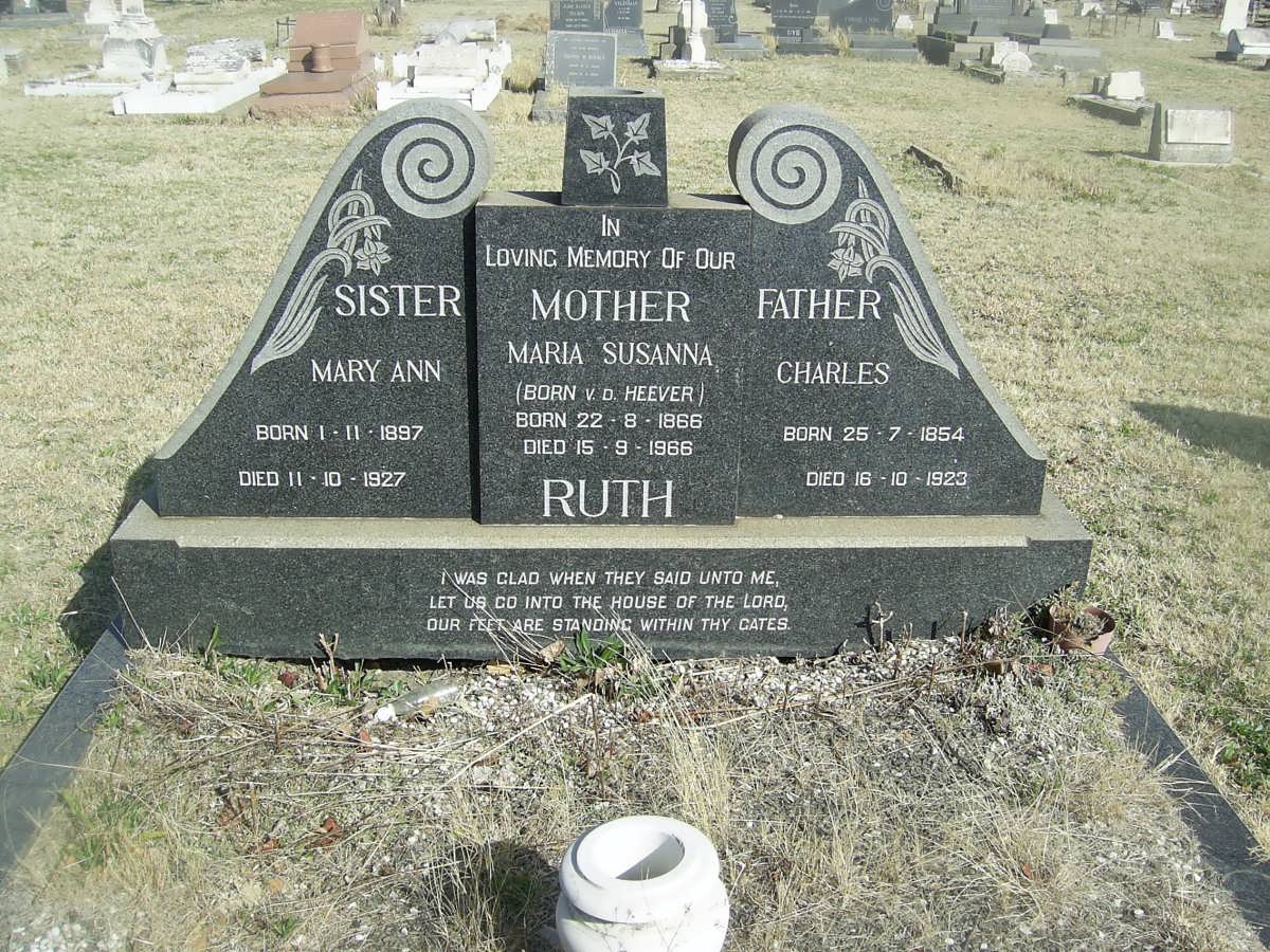 RUTH Charles 1854-1923 &amp; Maria Susanna v.d. HEEVER 1866-1966 :: RUTH Mary Ann 1897-1927
