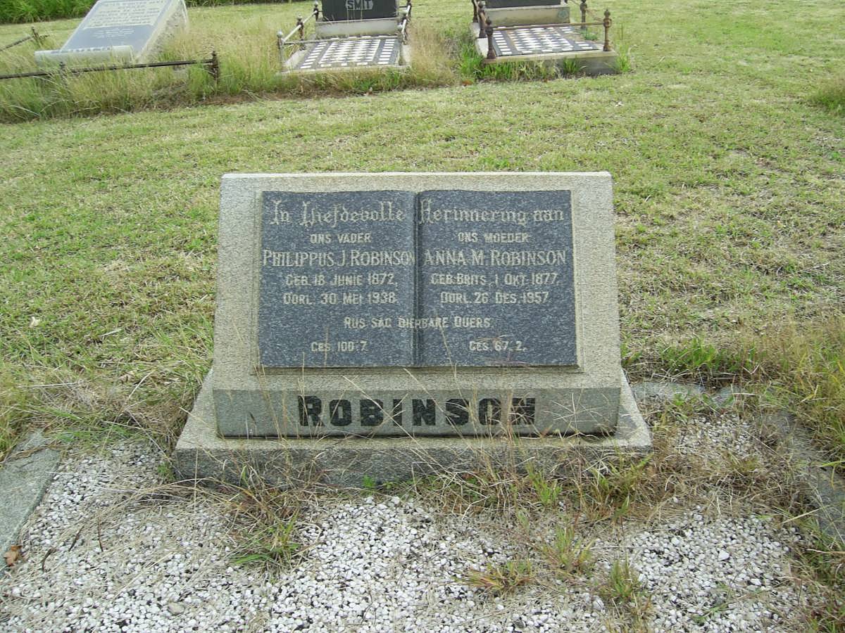ROBINSON Philippus J. 1872-1938 &amp; Anna M. BRITS 1877-1957