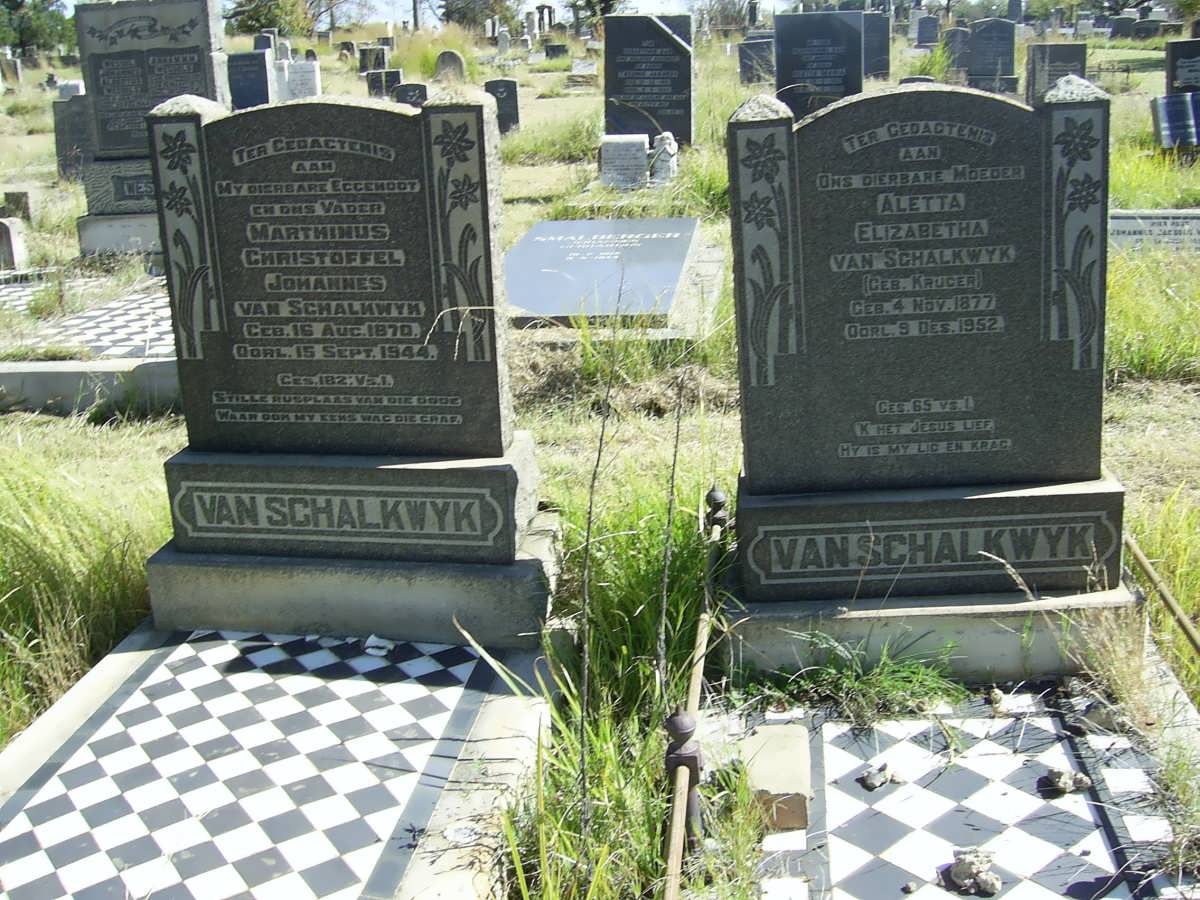SCHALKWYK Marthinus Christoffel Johannes 1870-1944 &amp; Aletta Elizabeth KRUGER 1877-1952