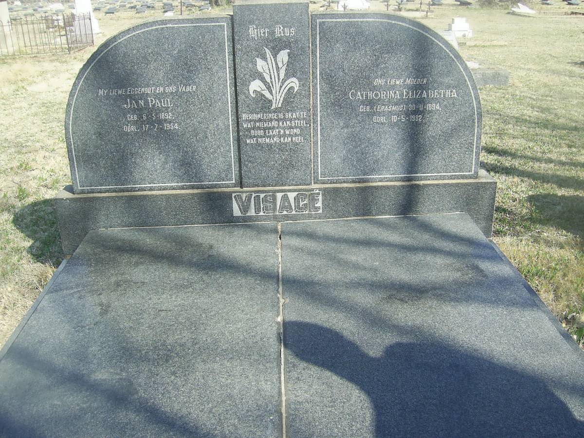 VISAGE Jan Paul 1892-1954 &amp; Cathorina Eliza ERASMUS 1894-1982