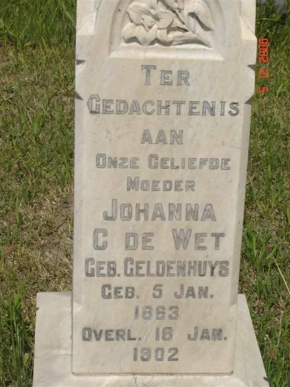 WET Johanna C., de nee GELDENHUYS 1863-1902