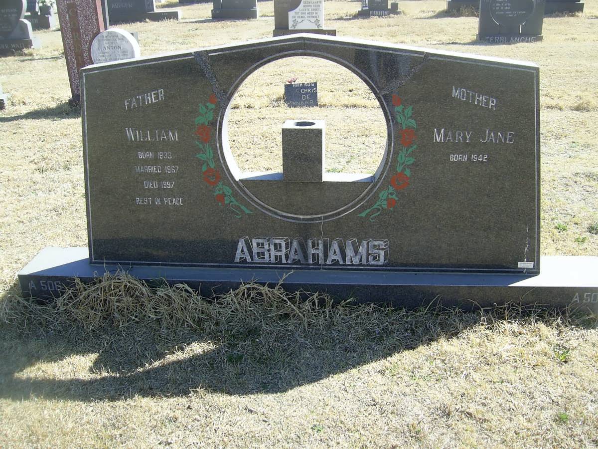 ABRAHAMS William 1933-1997 &amp; Mary Jane 1942-