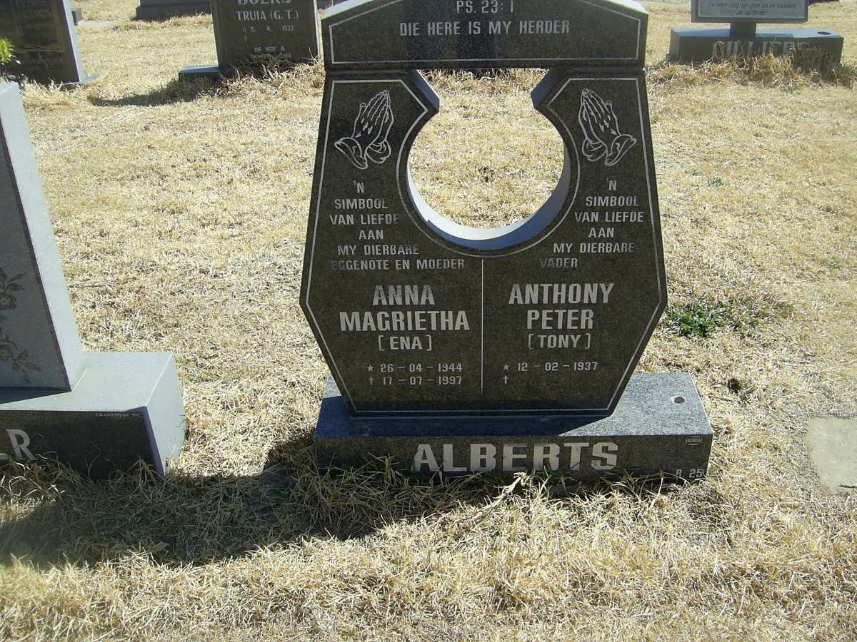 ALBERTS Anthony Peter 1937- &amp; Anna Magrietha 1944-1997