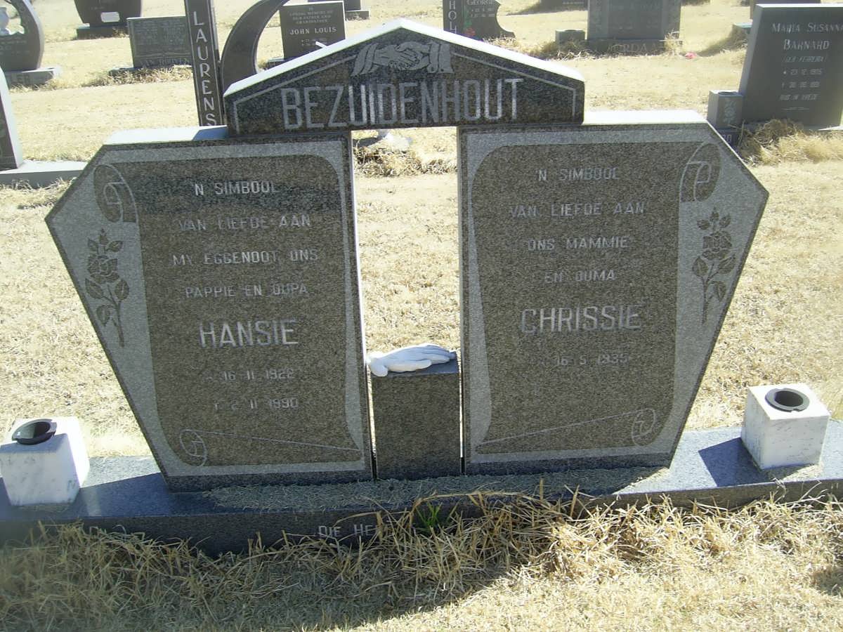 BEZUIDENHOUT Hansie 1922-1990 &amp; Chrissie 1935-