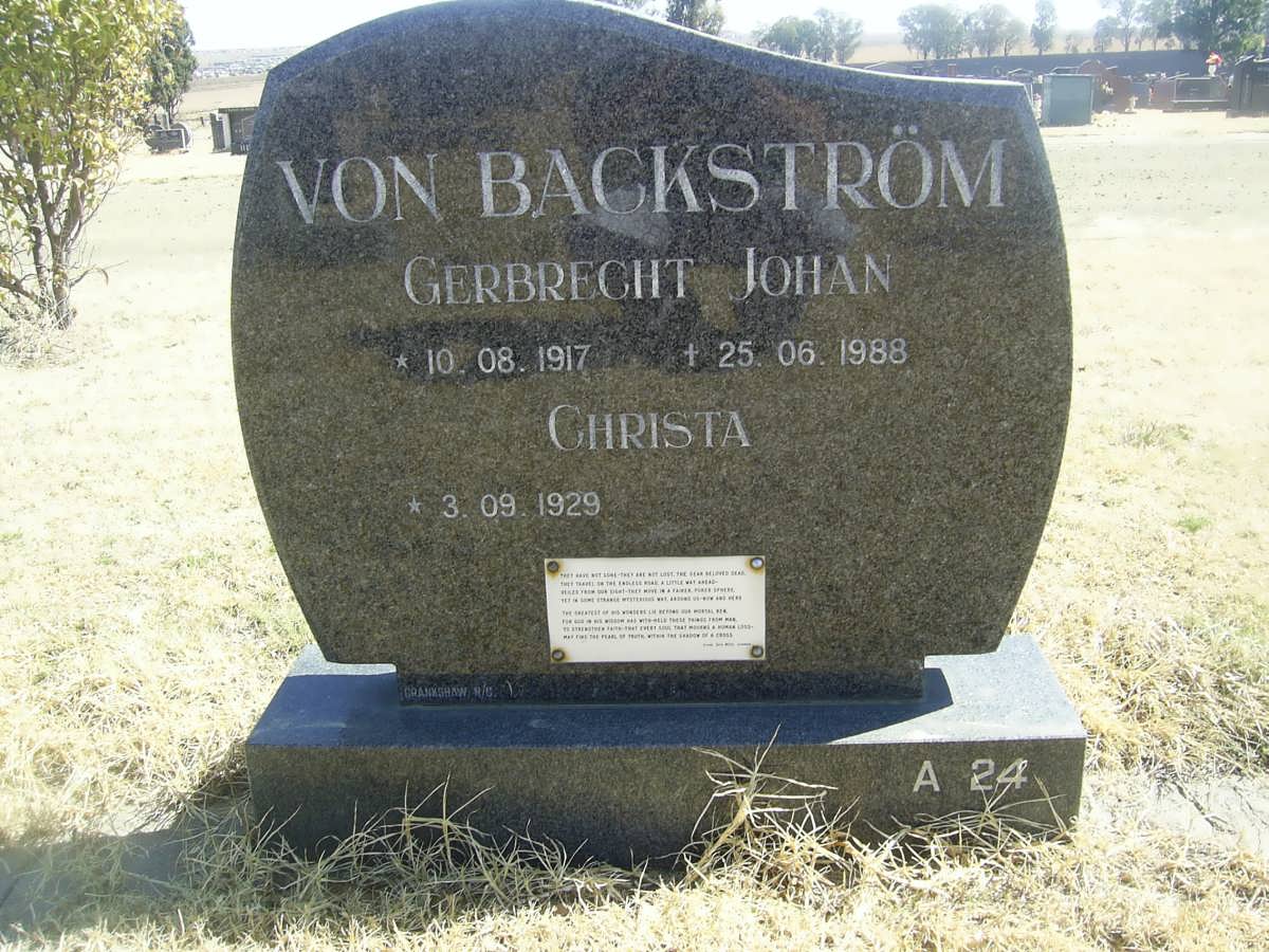 BACKSTROM Gerbrecht Johan, von 1917-1988 &amp; Christa 1929-
