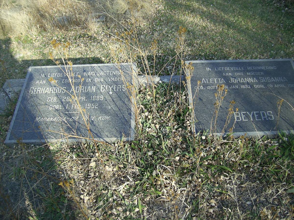 BEYERS Gerhardus Adrian 1889-1952 &amp; Aletta Johanna Susanna ROETZ 1833-19??