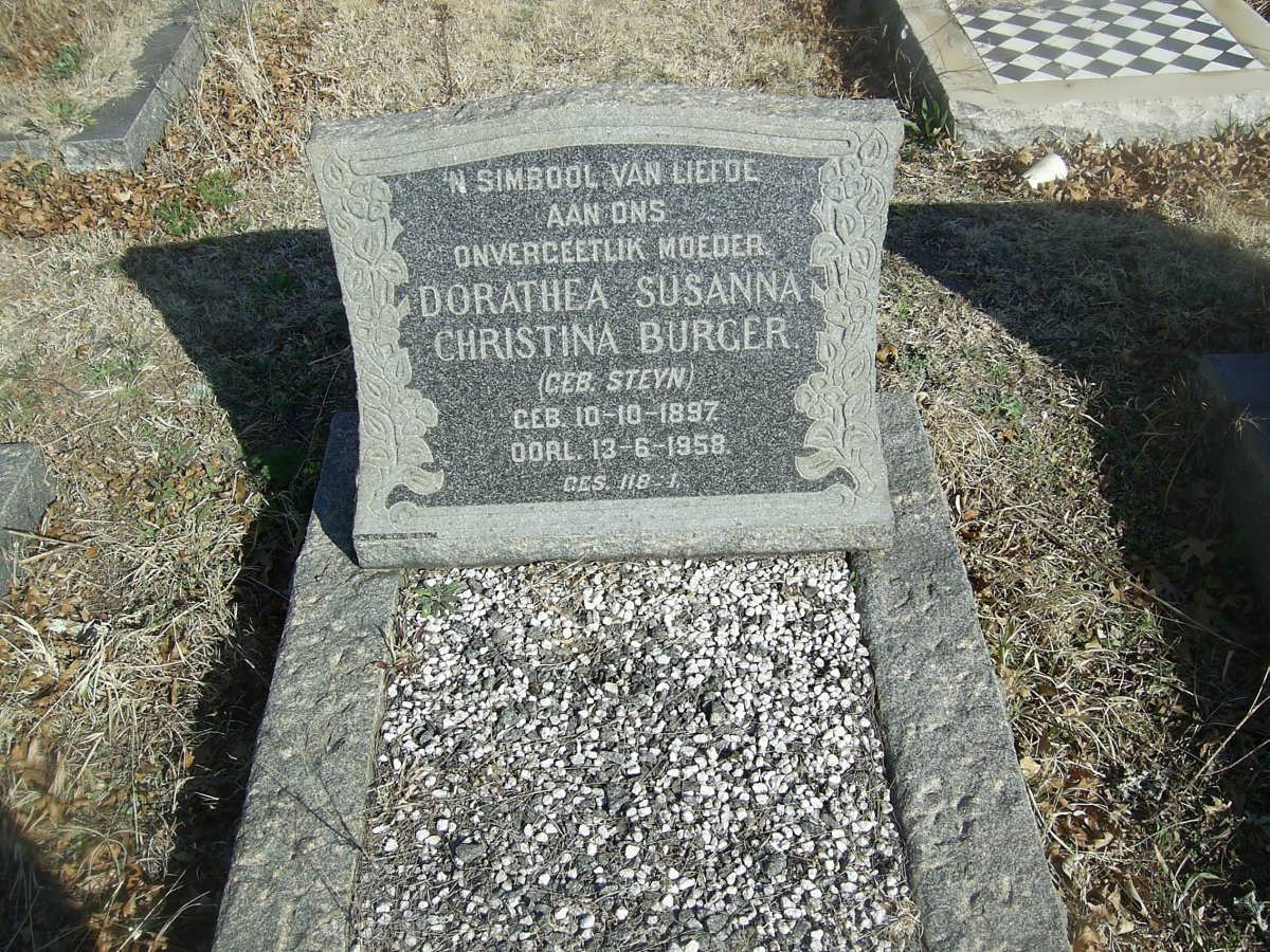 BURGER Dorathea Susanna Christina nee STEYN 1897-1958