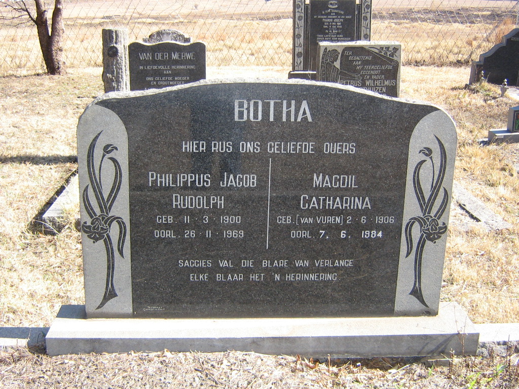 BOTHA Philippus Jacob Rudolph 1900-1969 &amp; Magdil Catharina VAN VUREN 1906-1984