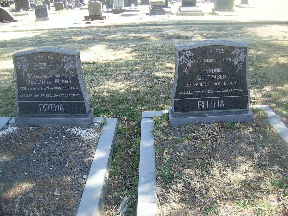 BOTHA Hendrik Beltzaser 1911-1978 &amp; Wilhelmina Maria Charlotte ADLAM 1913-1970