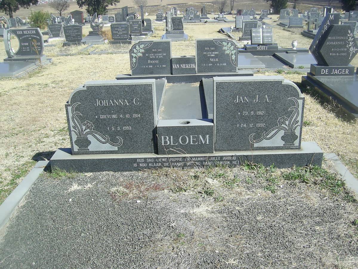 BLOEM Jan J.A. 1912-1992 &amp; Johanna C. GREYLING 1914-1983