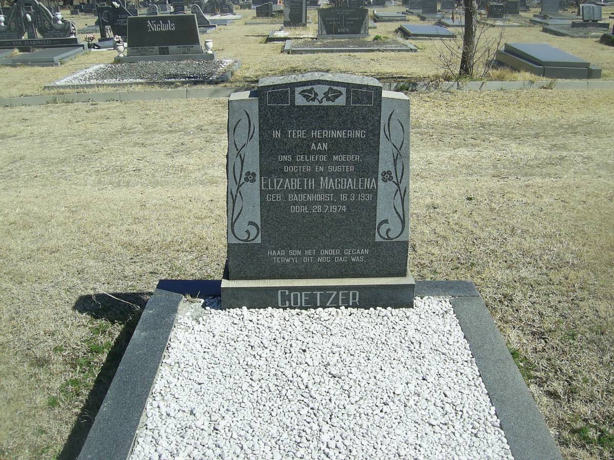 COETZER Elizabeth Magdalena nee BADENHORST 1931-1974