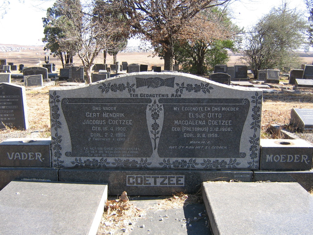 COETZEE Gert Hendrik Jacobus 1900-1984 &amp; Elsje Otto Magdalena PRETORIUS 1906-1959