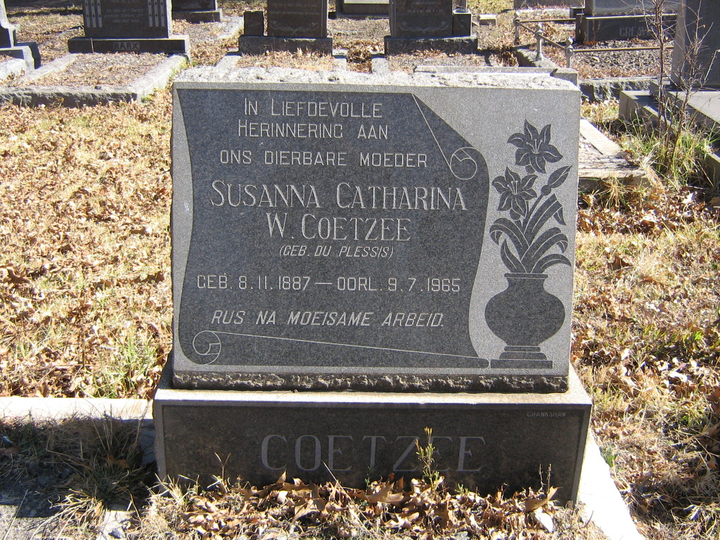 COETZEE Susanna Catharina W. nee DU PLESSIS 1887-1965