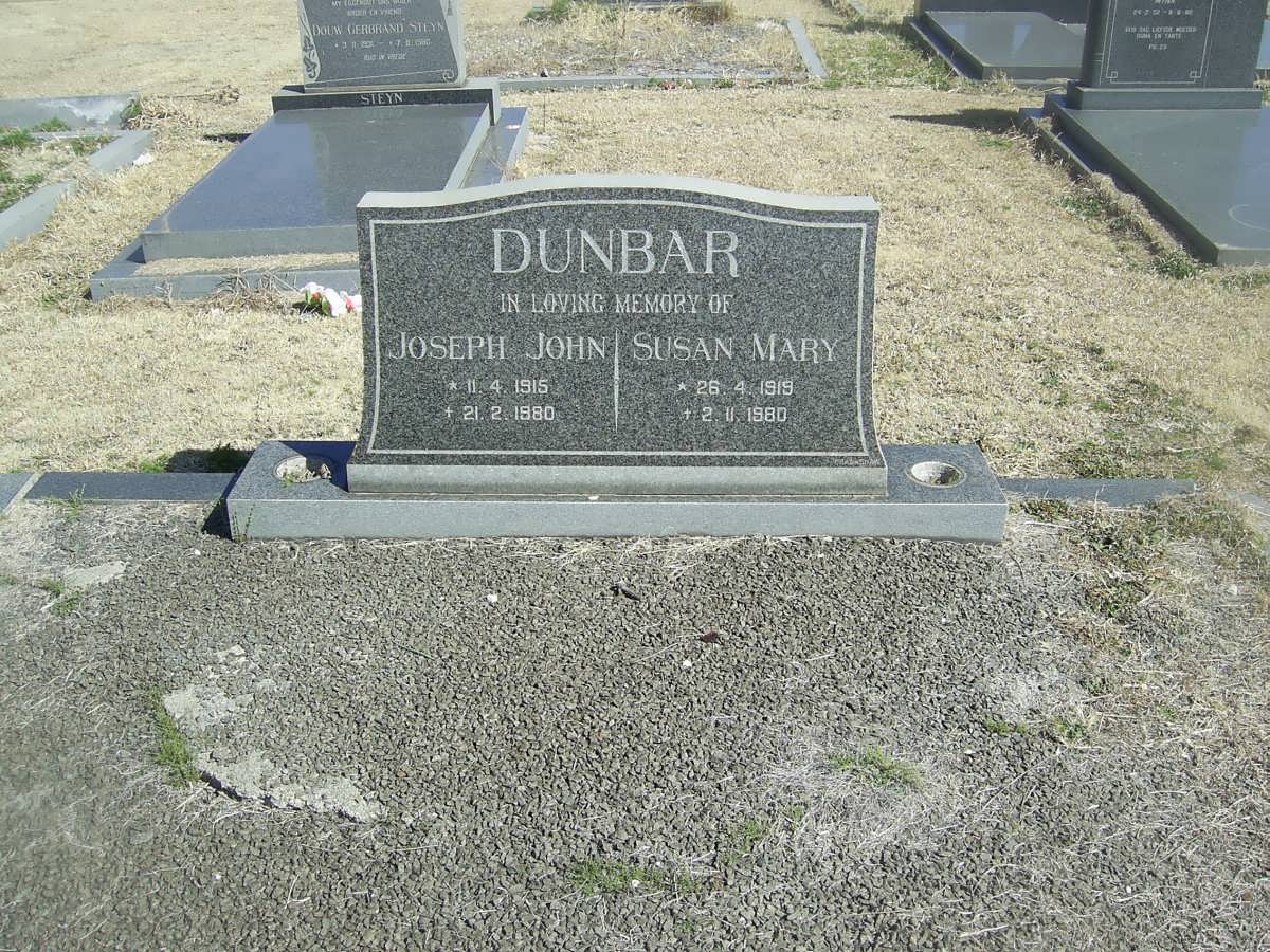 DUNBAR Joseph John 1915-1980 &amp; Susan Mary 1919-1980