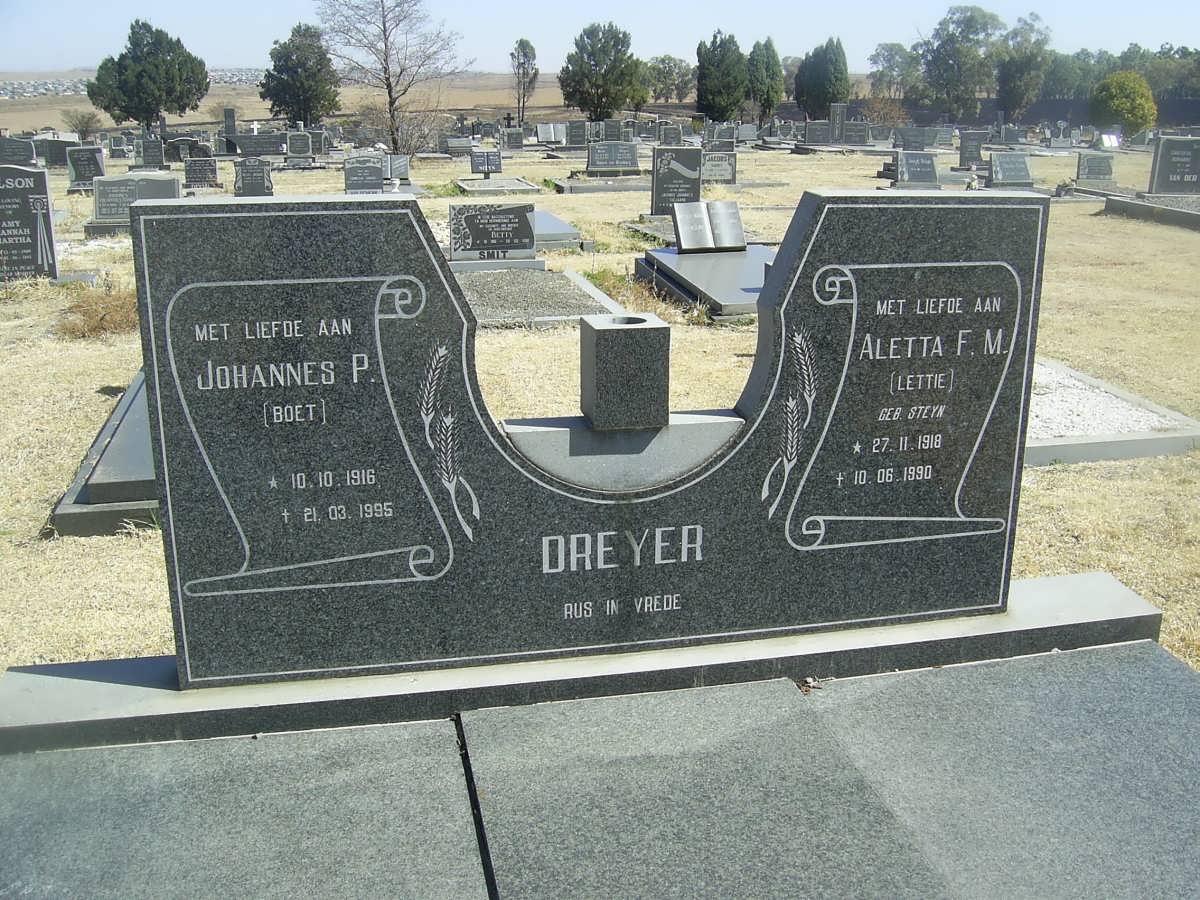 DREYER Johannes P. 1916-1995 &amp; Aletta F.M. STEYN 1918-1990