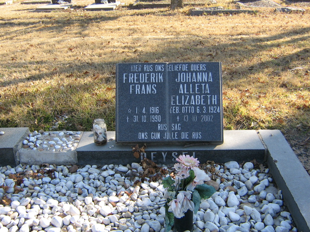 DEYSEL Frederik Frans 1916-1990 &amp; Johanna Alletta Elizabeth OTTO 1924-2002