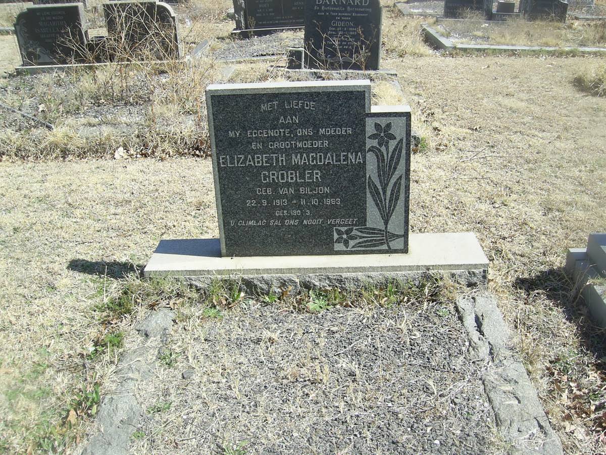 GROBLER Elizabeth Magdalena nee VAN BILJON 1913-1983