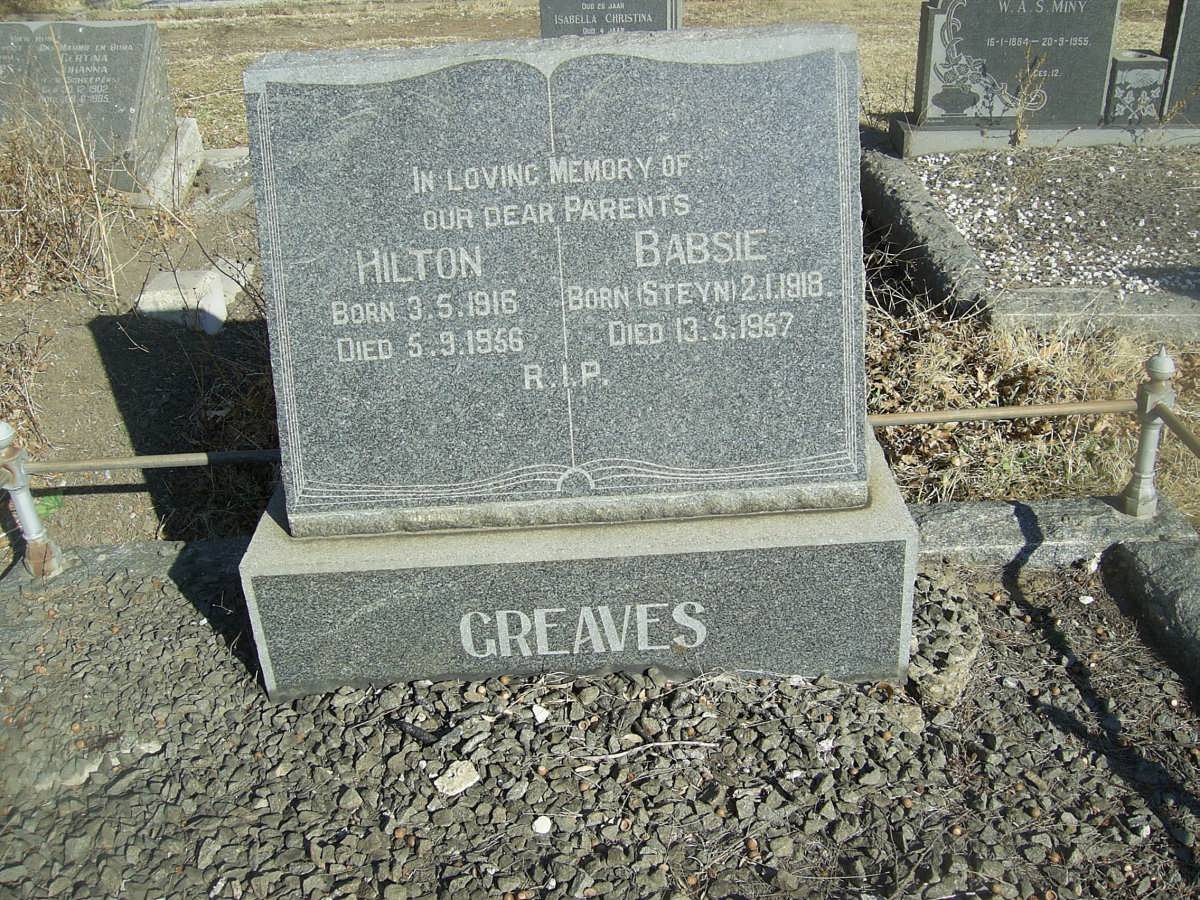 GREAVES Hilton 1916-1956 &amp; Babsie STEYN 1918-1957