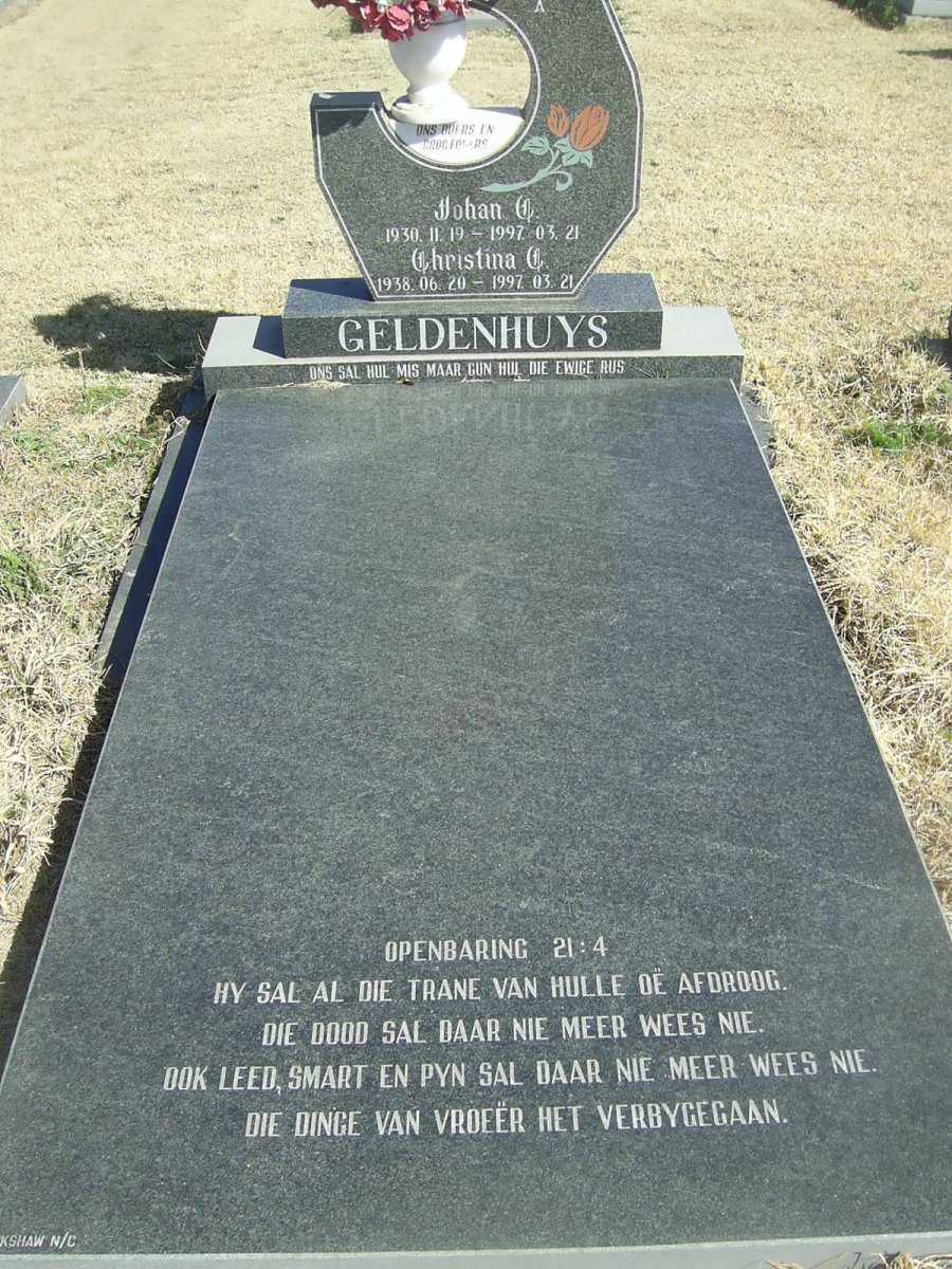 GELDENHUYS Johan C. 1930-1997 &amp; Christina C. 1938-1997