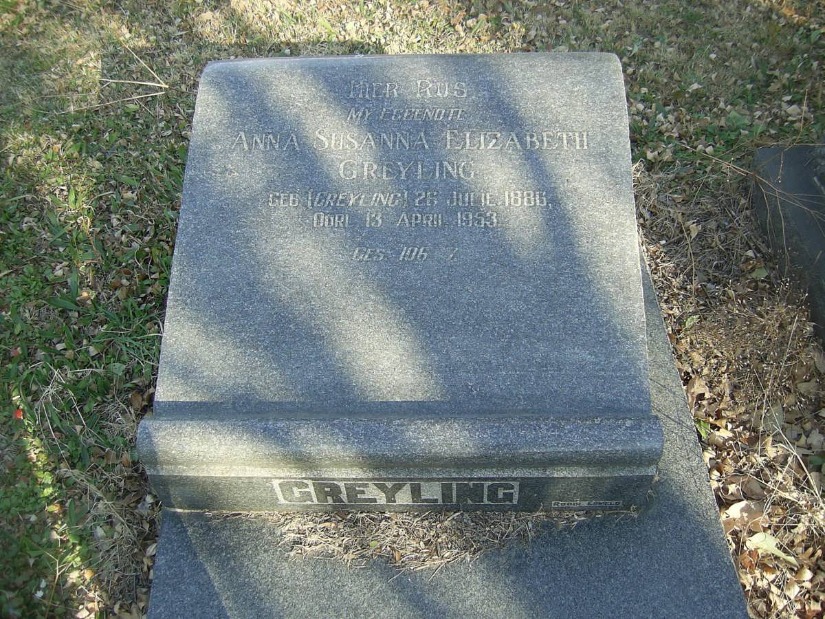 GREYLING Anna Susanna Elizabeth nee GREYLING 1886-1953