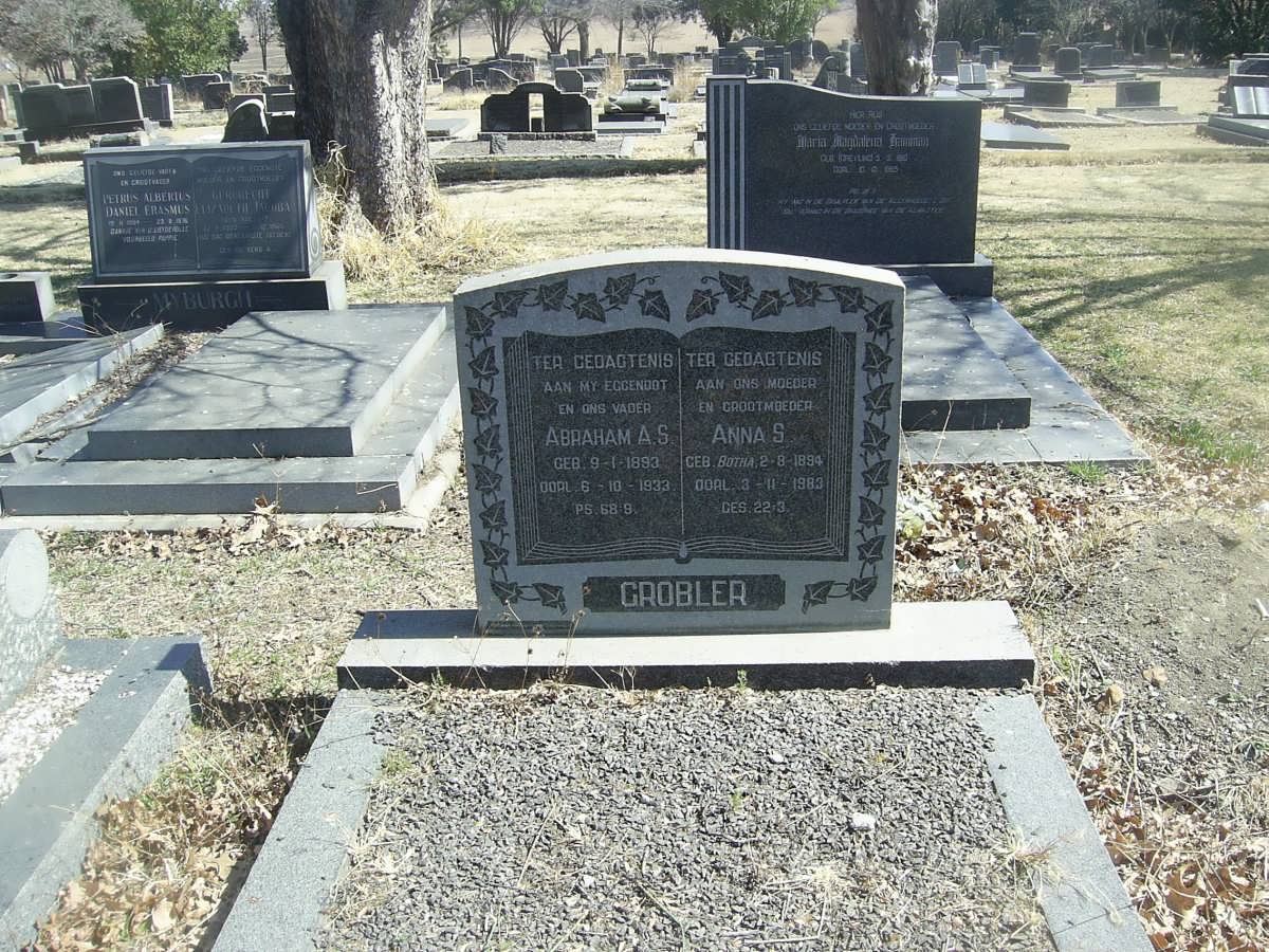 GROBLER Abraham A.S. 1893-1933 &amp; Anna S. BOTHA 1894-1983