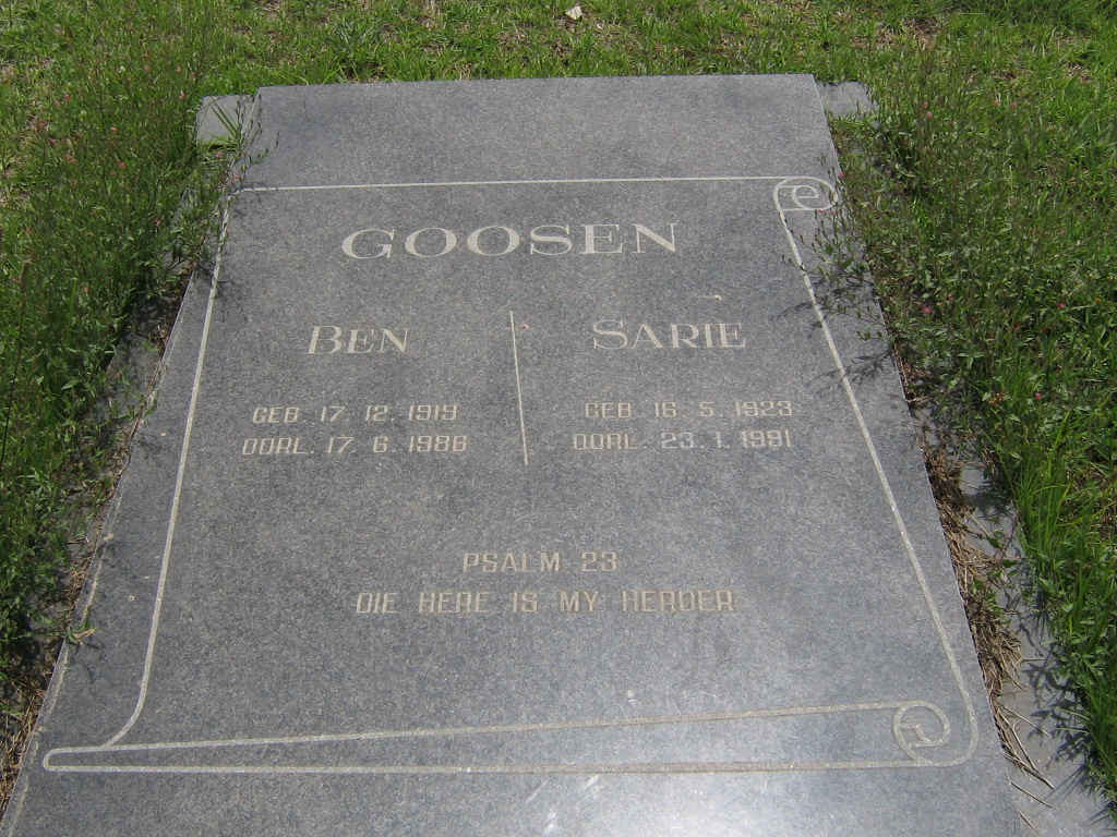 GOOSEN Ben 1919-1986 &amp; Sarie 1923-1991