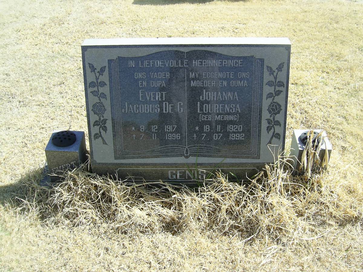 GENIS Evert Jacobus De G, 1917- 1996 &amp; Johanna Lourense MEIRING 1920-1992
