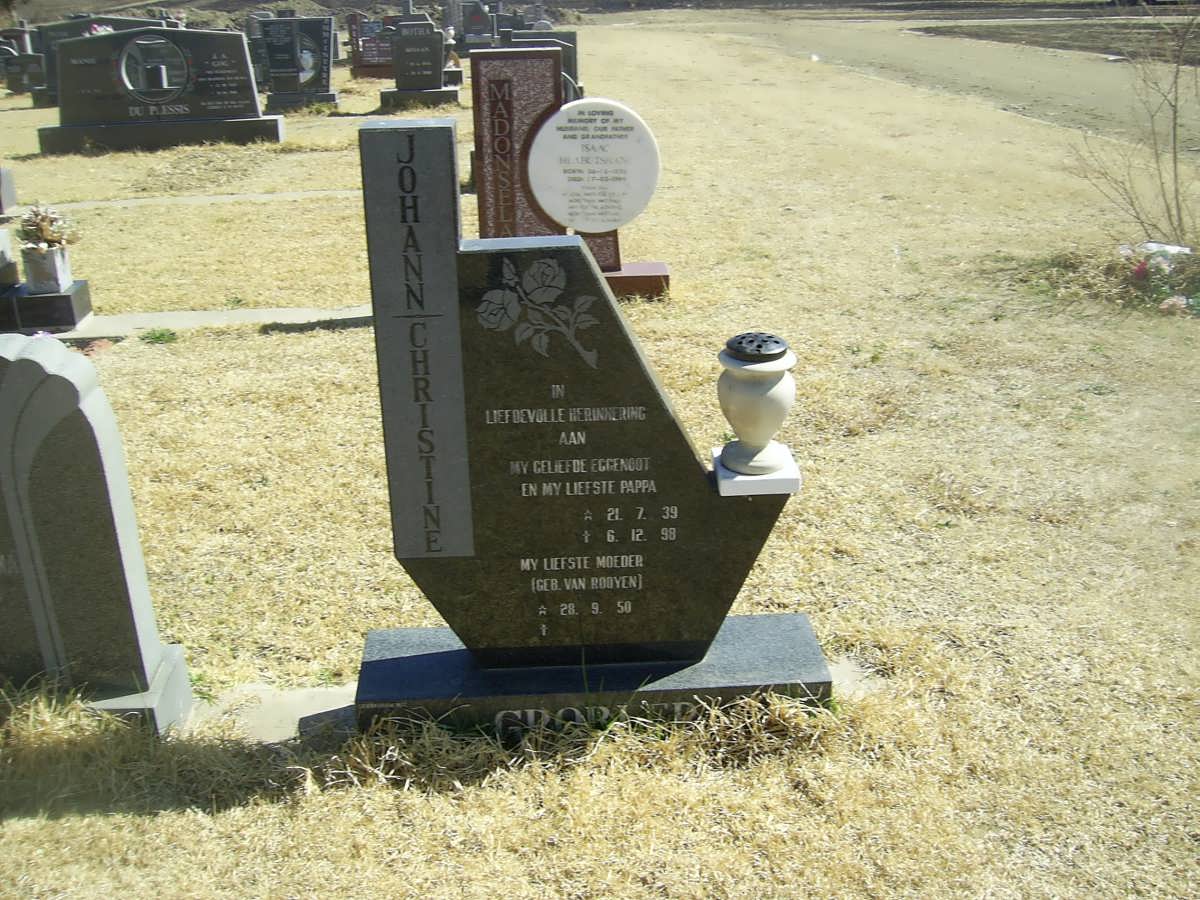GROBLER Johann 1939-1999 &amp; Christine VAN ROOYEN 1950-