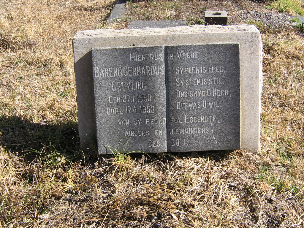 GREYLING Barend Gerhardus 1880-1953