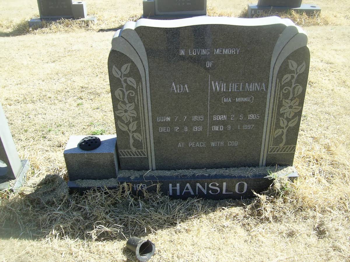 HANSLO Ada 1899-1991 :: HANSLO Wilhelmina 1905-1997