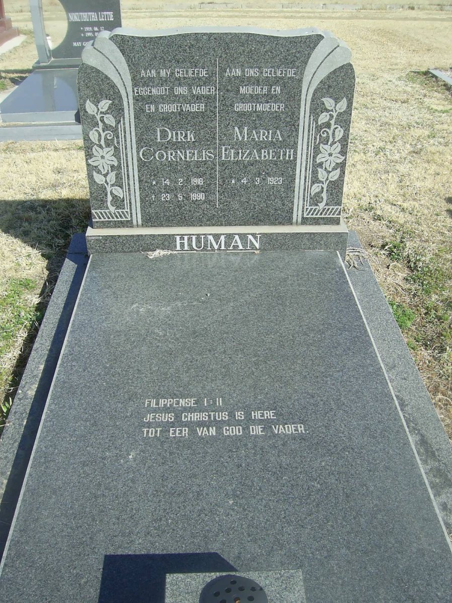 HUMAN Dirk Cornelis 1918-1990 &amp; Maria Elizabeth 1923-