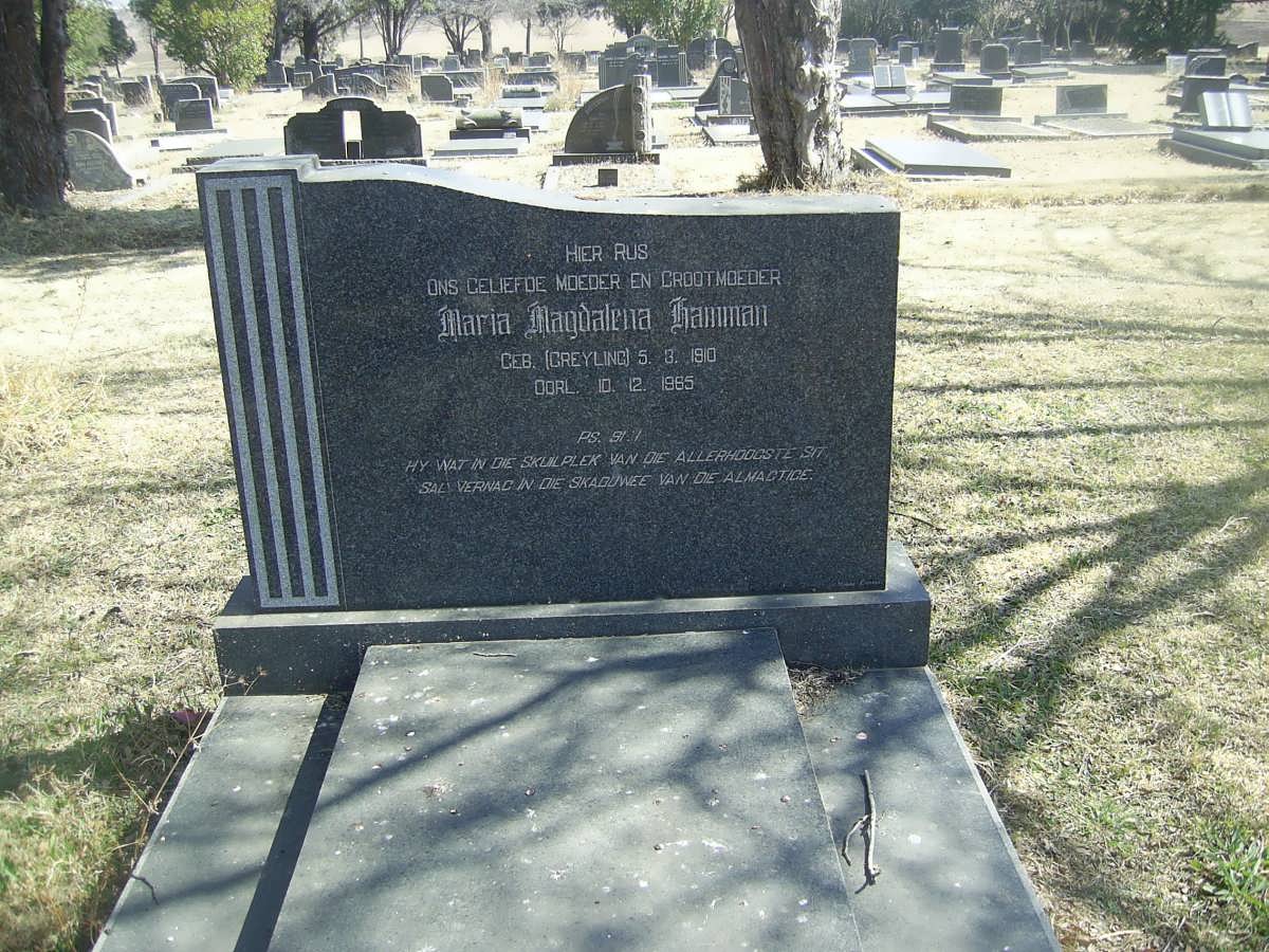 HAMMAN Maria Magdalena nee GREYLING 1910-1965
