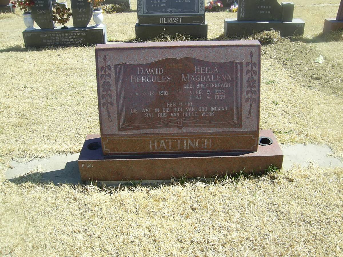 HATTINGH Dawid Hercules 1918- &amp; Heila Magdalena BREYTENBACH 1932-1999