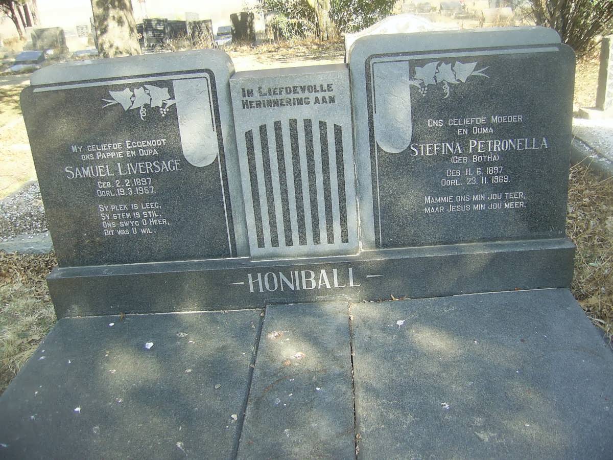 HONIBALL Samuel Liversage 1897-1957 &amp; Stefina Petronella BOTHA 1897-1969
