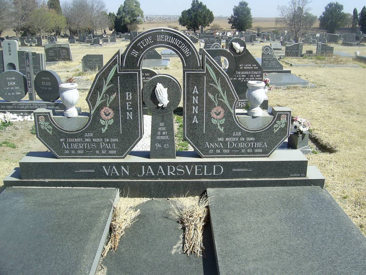 JAARSVELD Albertus Paul, van 1912-1988 &amp; Anna Dorothea 1913-1999