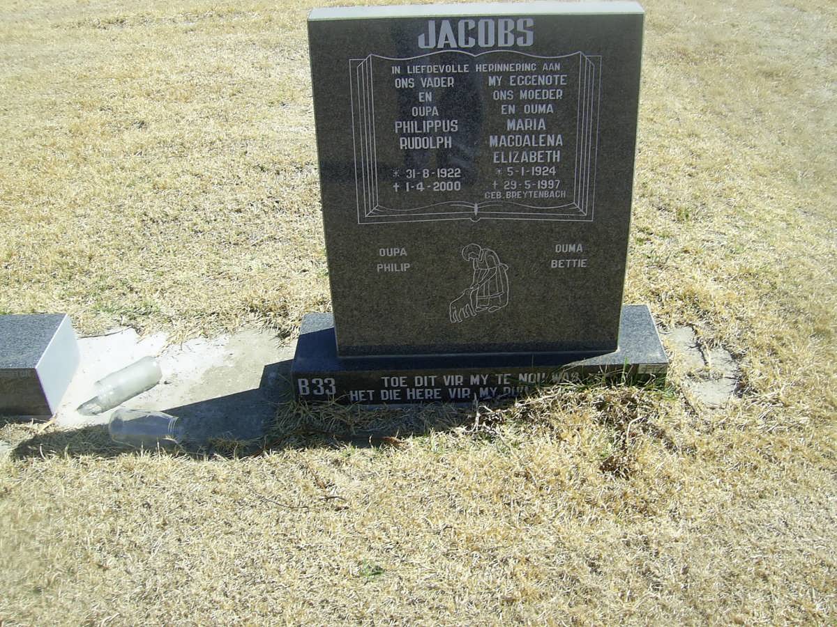 JACOBS Philippus Rudolph 1922-2000 &amp; Maria Magdalena Elizabeth BREYTENBACH 1924-1997
