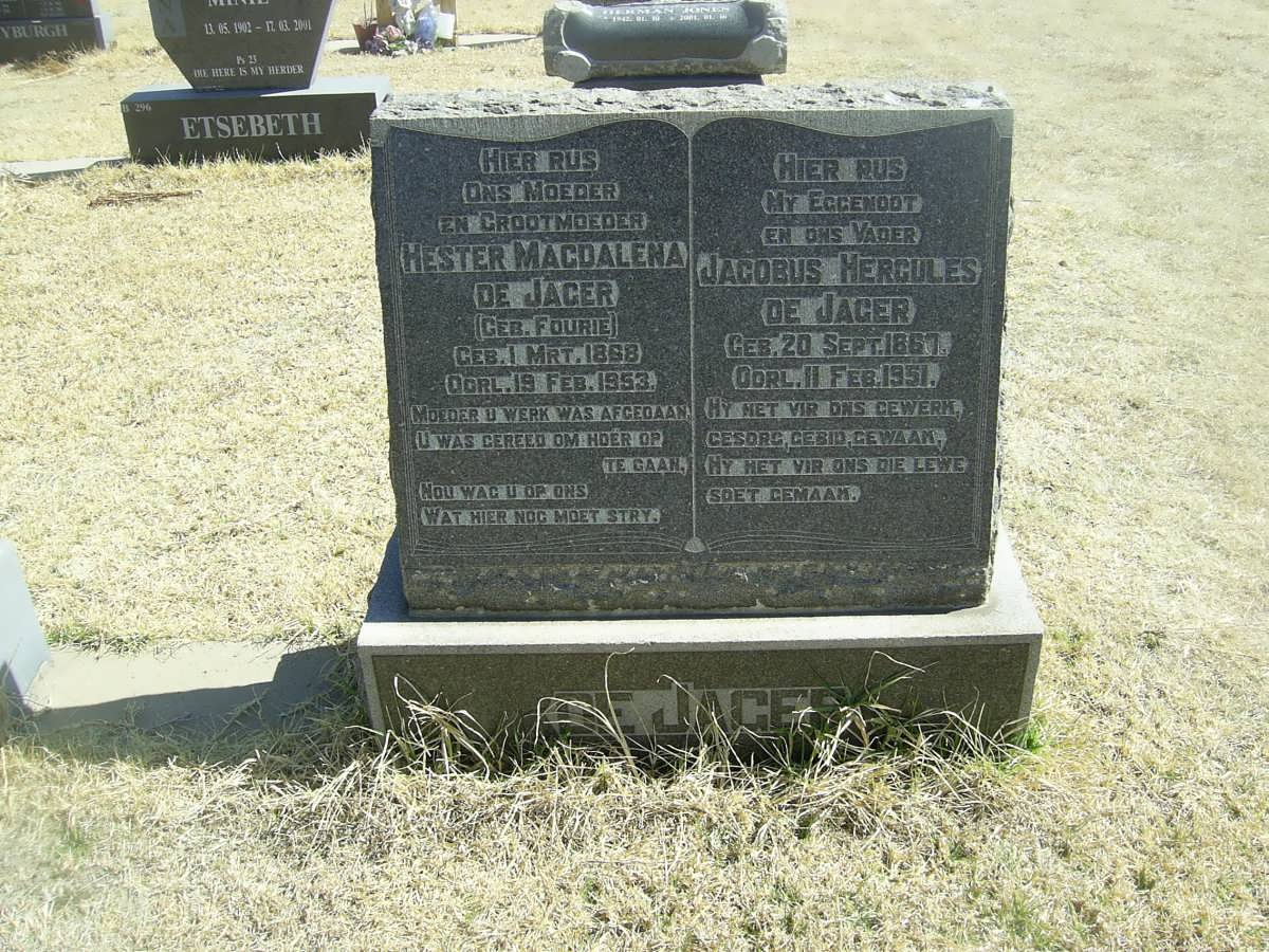 JAGER Jacobus Hercules, de 1867-1951 &amp; Hester Magdalena FOURIE 1868-1953