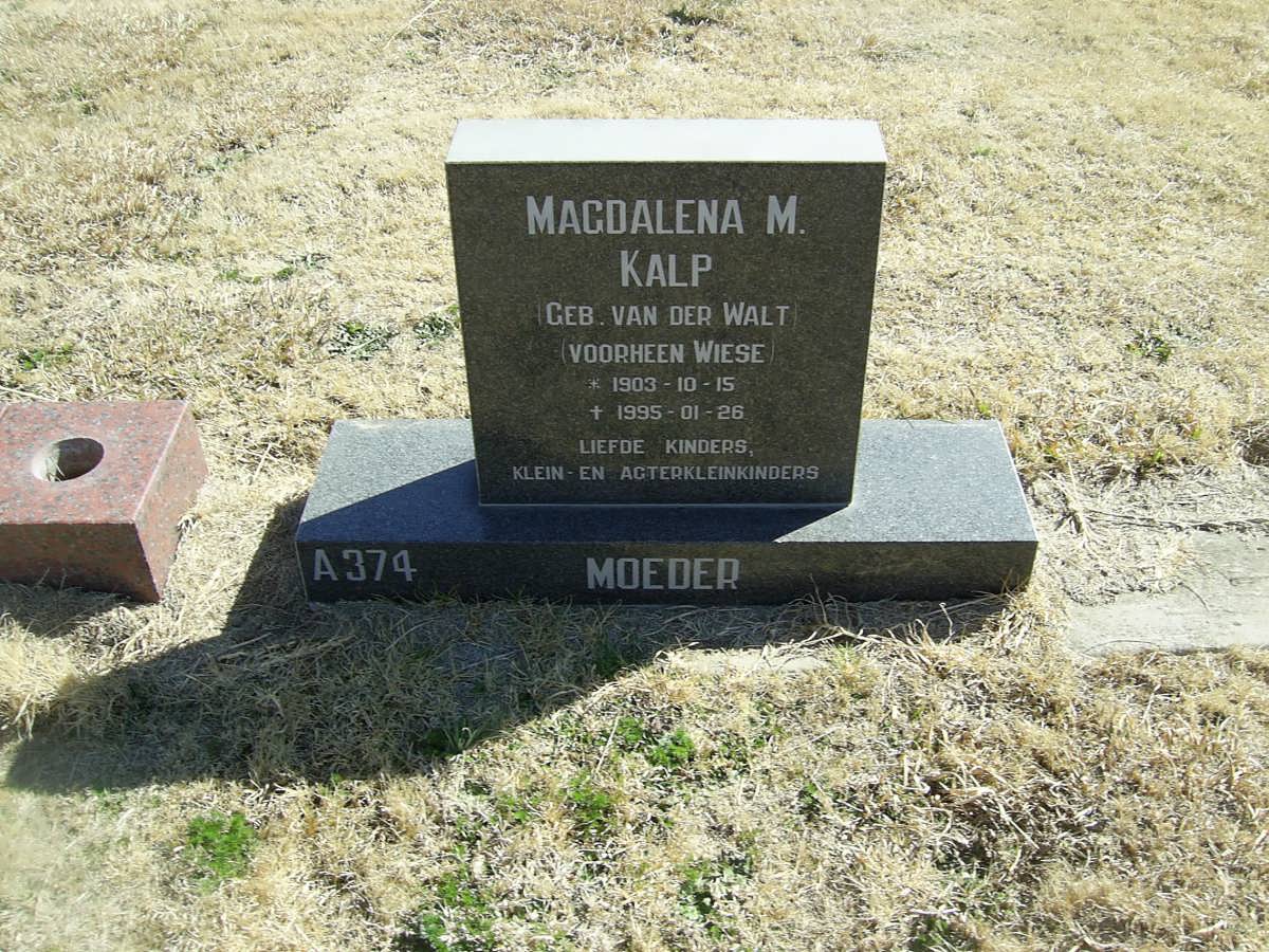 KALP Magdalena M. voorheen WEISE gebore VAN DER WALT 1903-1995