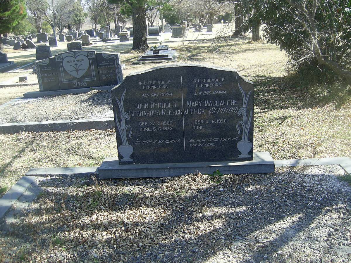 KLERCK John Rynhold Gerhardus 1906-1972 &amp; Mary Magdalene SEPHTON 1926-