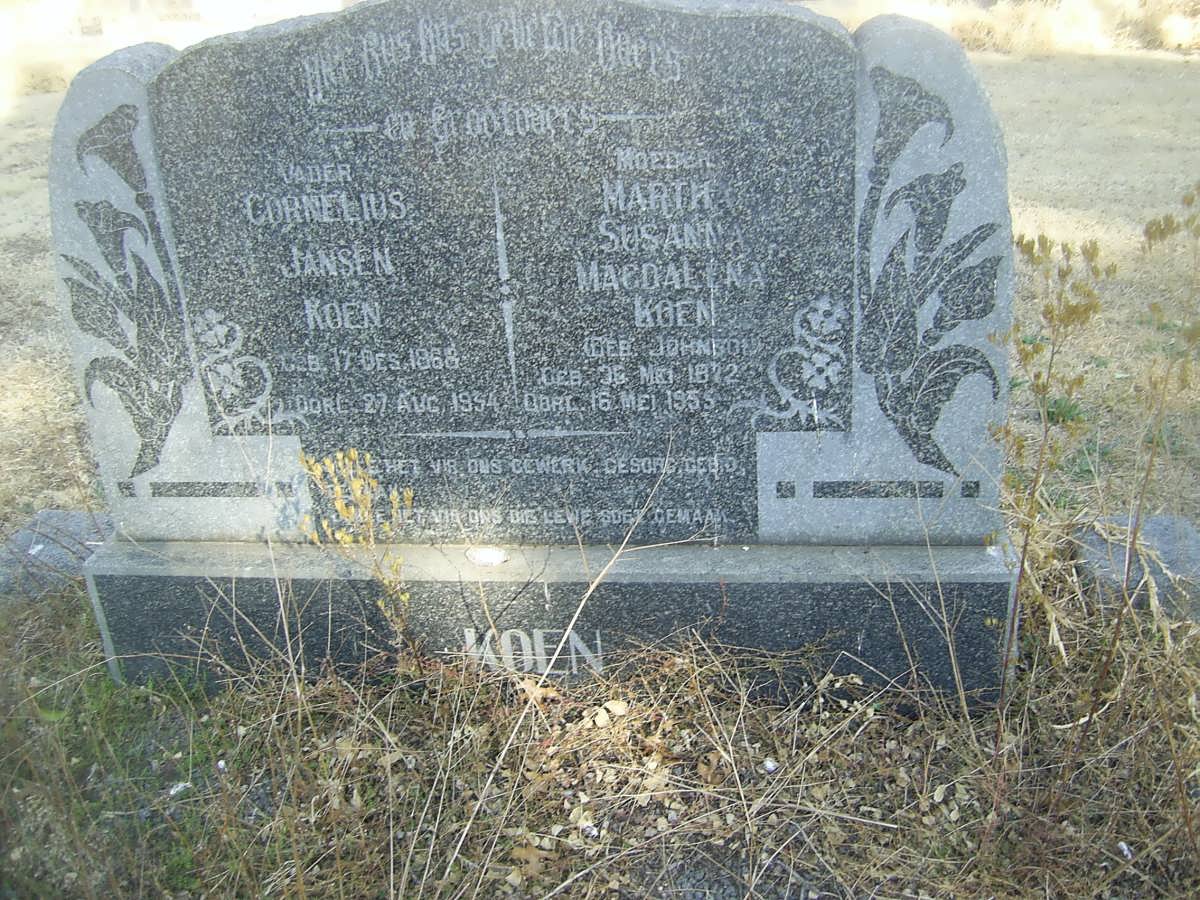 KOEN Cornelius Jansen 1868-1954 &amp; Martha Susanna Magdalena JOHNSON 1872-1955