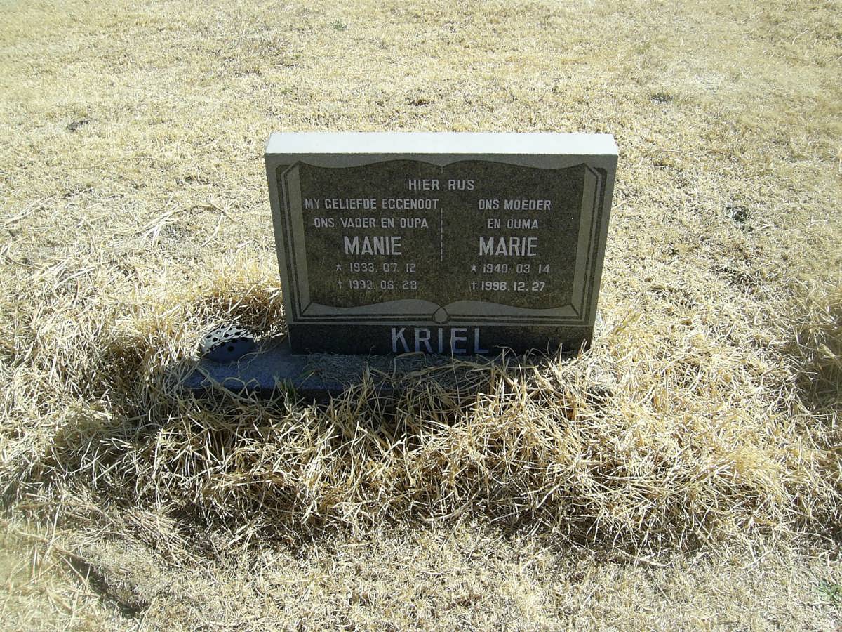 KRIEL Manie 1933-1992 &amp; Marie 1940-1998