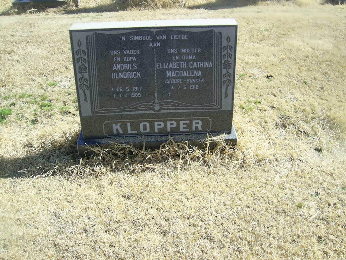 KLOPPER Andries Hendrick 1917-1989 &amp; Elizabeth Catrina Magdalena BURGER 1918-