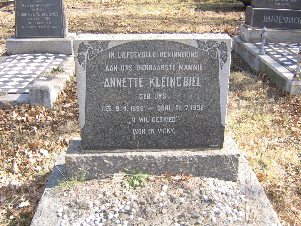 KLEINGBIEL Annette nee UYS 1928-1956