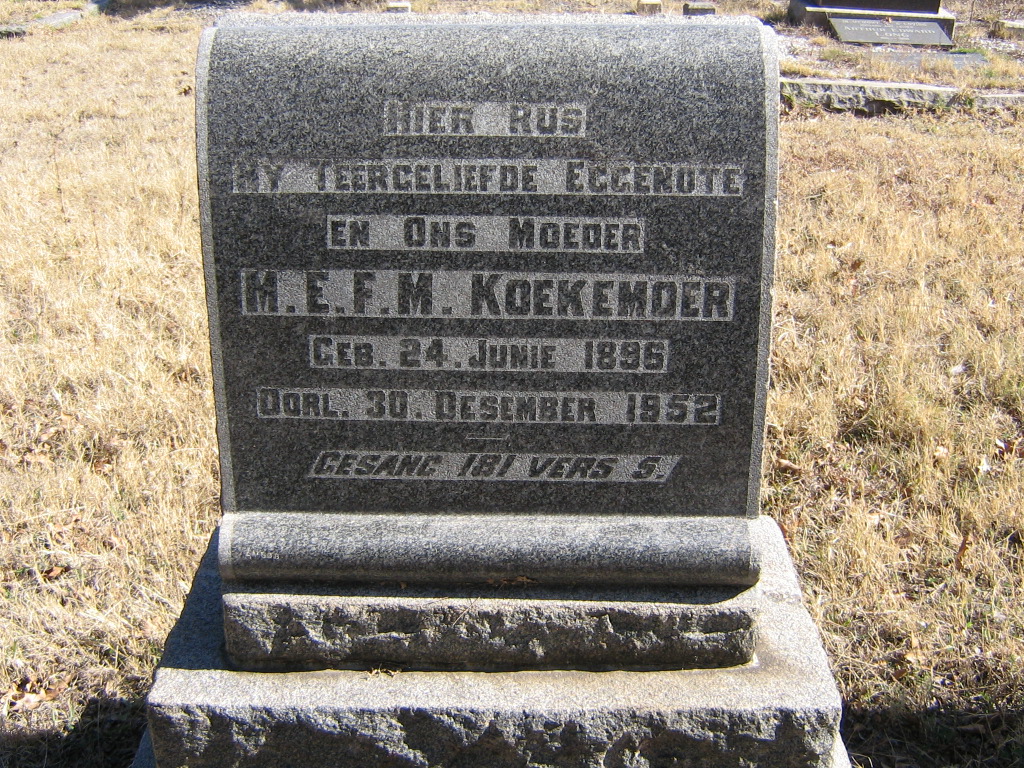 KOEKEMOER M.E.F.M. 1896-1952