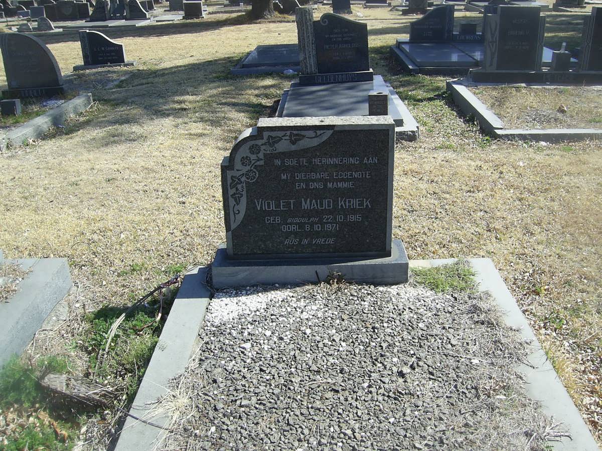 KRIEK Violet Maud nee BIDDULPH 1915-1971