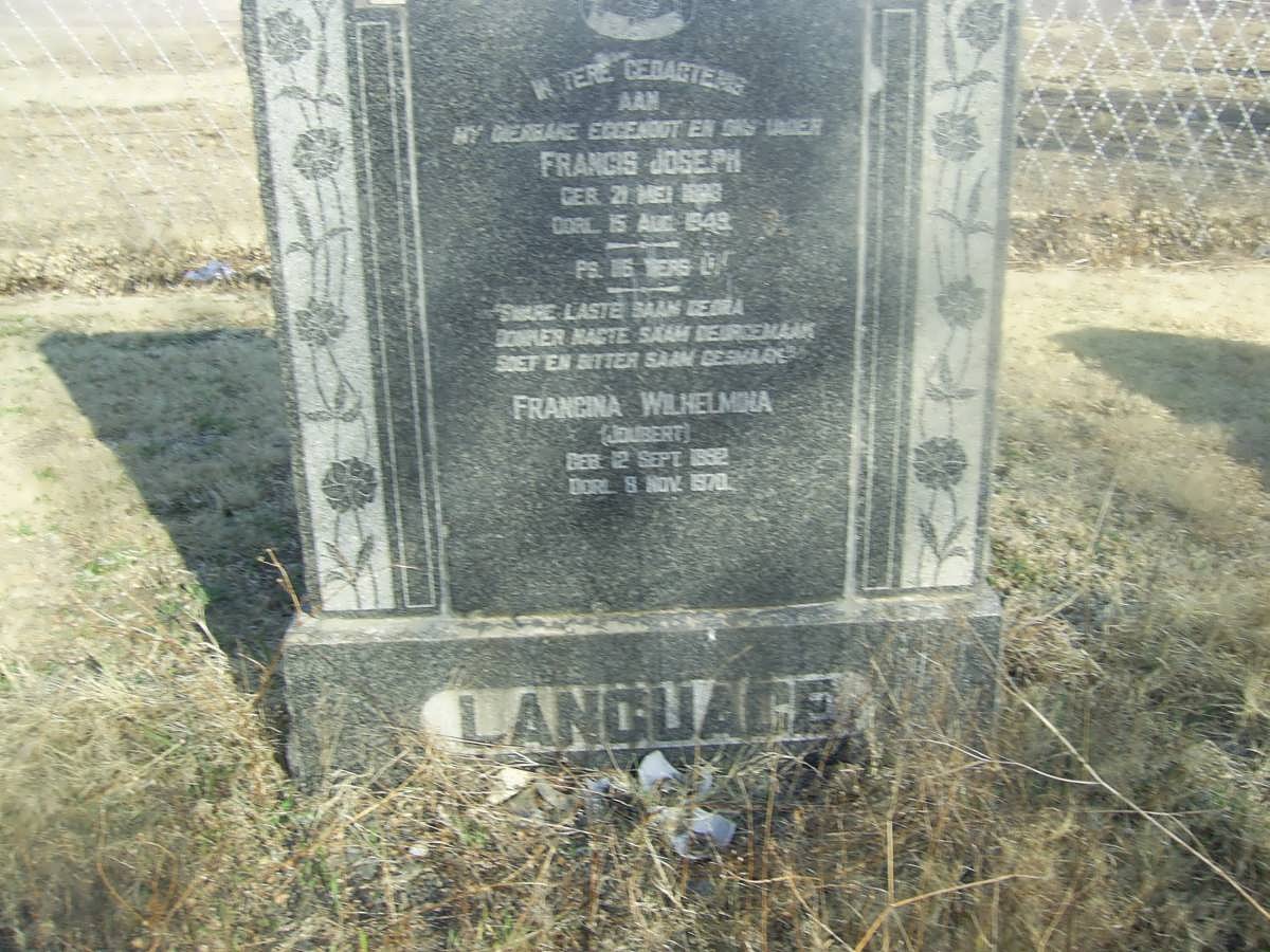 LANGUAGE Francis Joseph 1888-1949 &amp; Francina Wilhelmina JOUBERT 1892-1970