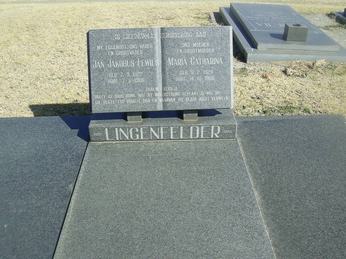 LINGENFELDER Jan Jakobus Lewies 1922-1986 &amp; Maria Catharina 1924-1988