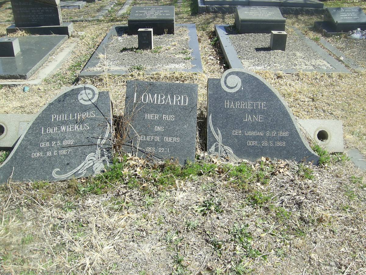 LOMBARD Phillippus Lodewiekus 1882-1967 &amp; Hariette Jane JORDAN 1886-1968