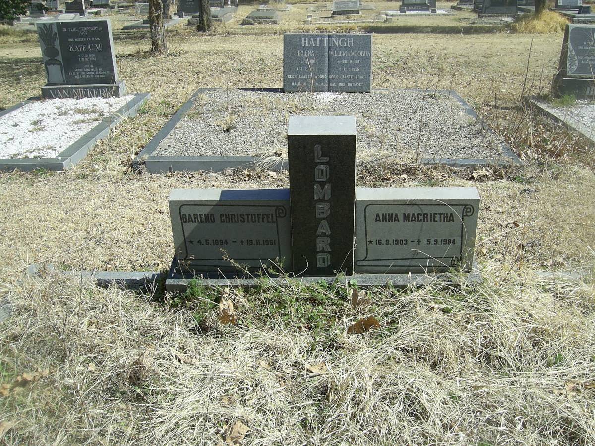 LOMBARD Barend Christoffel 1894-1961 &amp; Anna Magrietha 1903-19?4