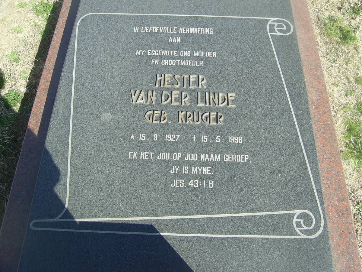 LINDE Hester, van der nee KRUGER 1927-1998